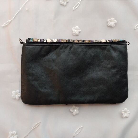 EUC Multicolored Handmade India Glass Beaded Boho Cotton & Leather Snap Clutch - Picture 6 of 13